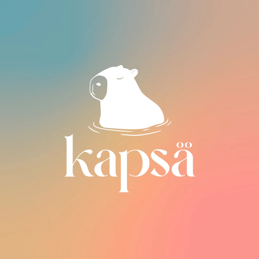 Kapsä — a capybara resting in water above the Kapsä wordmark