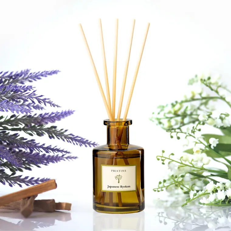 Japanese Ryokan reed diffuser in an amber bottle